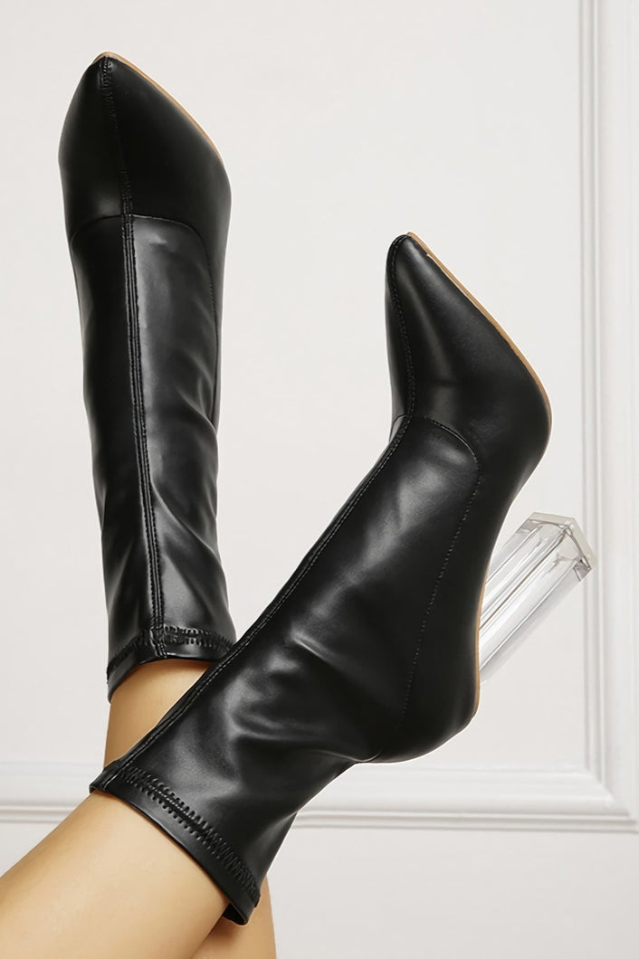 New pointed stretch leather high-heel medium tube stylish boots