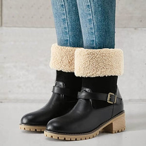 Two colors metal buckle fleece stylish warm snow boots