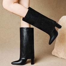 Load image into Gallery viewer, Stylish 2 colors stone pattern pointed high-upper high-heel boots