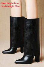 Load image into Gallery viewer, Stylish 2 colors stone pattern pointed high-upper high-heel boots