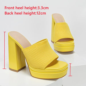 Stylish 4 colors thick bottom knitted high-heel sandals