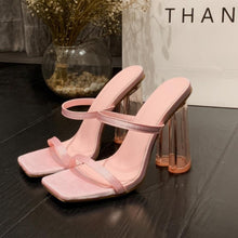 Load image into Gallery viewer, Stylish two colors square toe high-heel sandals(heel height:10.5cm)