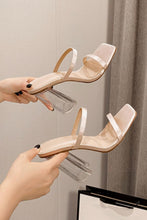 Load image into Gallery viewer, Stylish two colors square toe high-heel sandals(heel height:10.5cm)