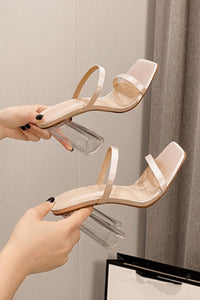 Stylish two colors square toe high-heel sandals(heel height:10.5cm)