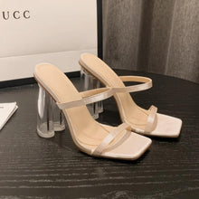 Load image into Gallery viewer, Stylish two colors square toe high-heel sandals(heel height:10.5cm)