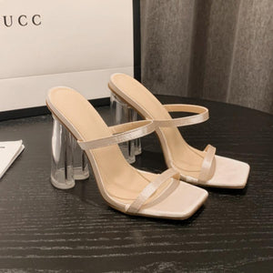 Stylish two colors square toe high-heel sandals(heel height:10.5cm)