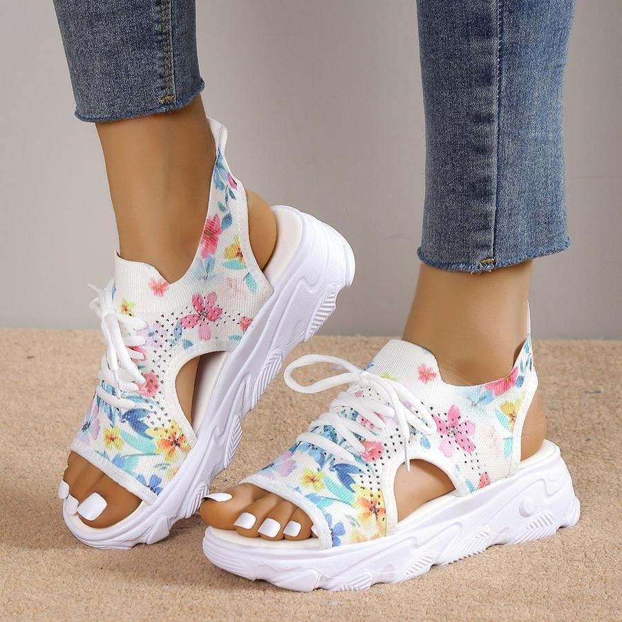 Stylish floral printing thick bottom all-match sandals(heel height:3cm)