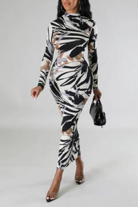 Glamybabes Sexy batch printing slim zip-up reversible midi dress AA017894 - Girlmerry.com