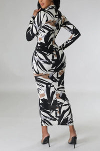 Glamybabes Sexy batch printing slim zip-up reversible midi dress AA017894 - Girlmerry.com