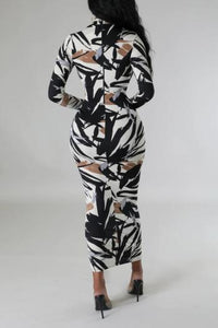 Glamybabes Sexy batch printing slim zip-up reversible midi dress AA017894 - Girlmerry.com