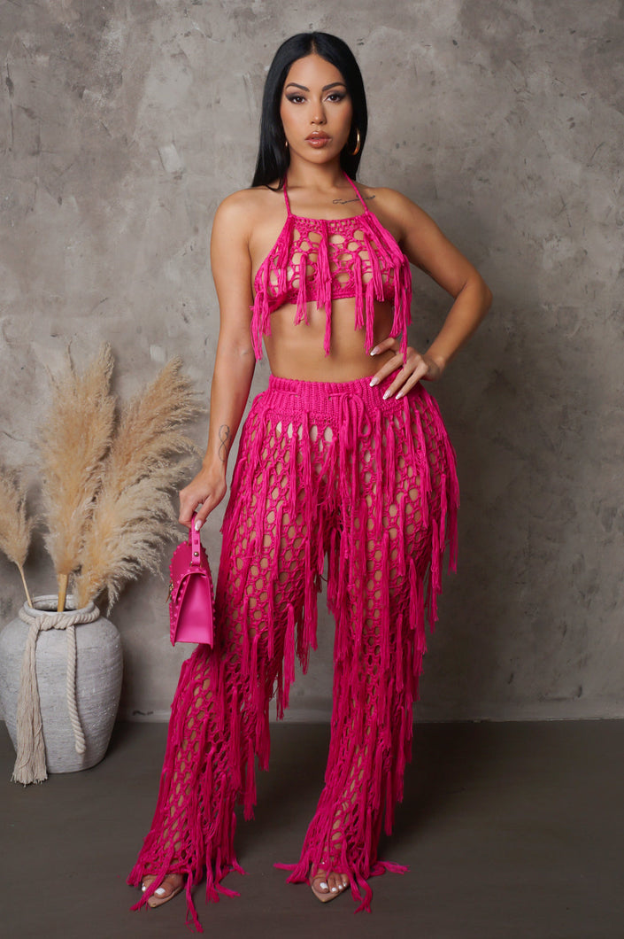 Glamybabes Fringe Pant Set - Pink