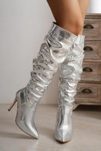 Load image into Gallery viewer, Glamybabes Stylish silver snakeskin pu leather pointed toe zip-up high-heel boots JA001997 - Girlmerry.com