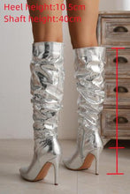 Load image into Gallery viewer, Glamybabes Stylish silver snakeskin pu leather pointed toe zip-up high-heel boots JA001997 - Girlmerry.com